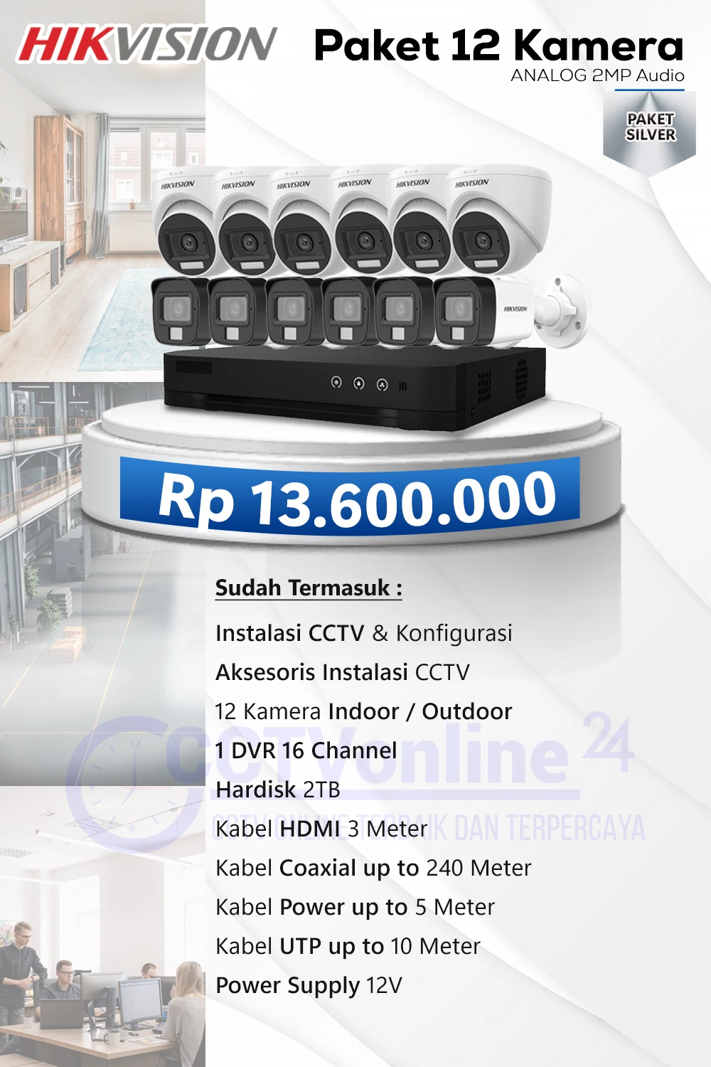 Paket 12 HIK kamera analog 2mp audio