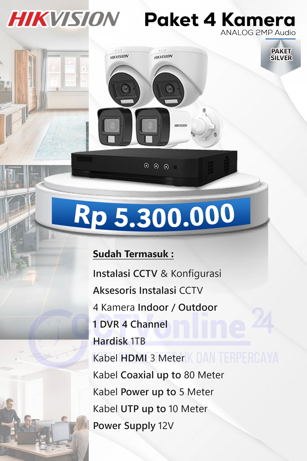 Paket 4 HIK kamera analog 2mp audio