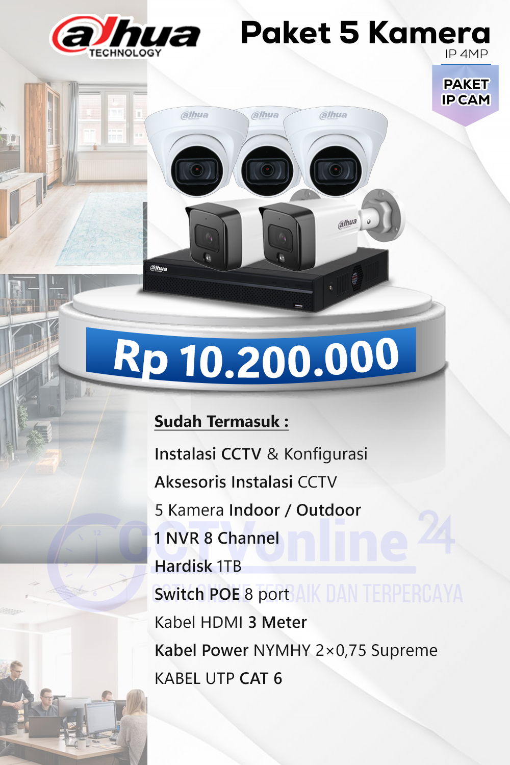 Paket 5 Dahua kamera IP 4MP